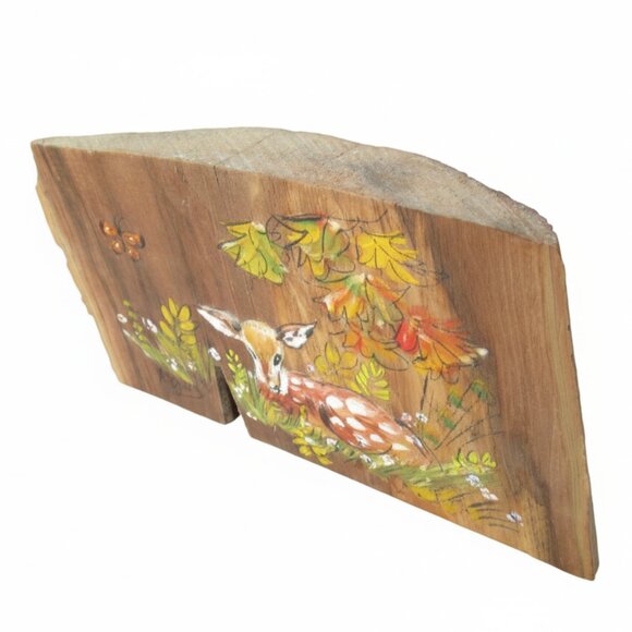 Hand-Painted Wood Art, Original Deer Fawn Painting, Rustic Cottagecore Decor - Picture 5 of 11